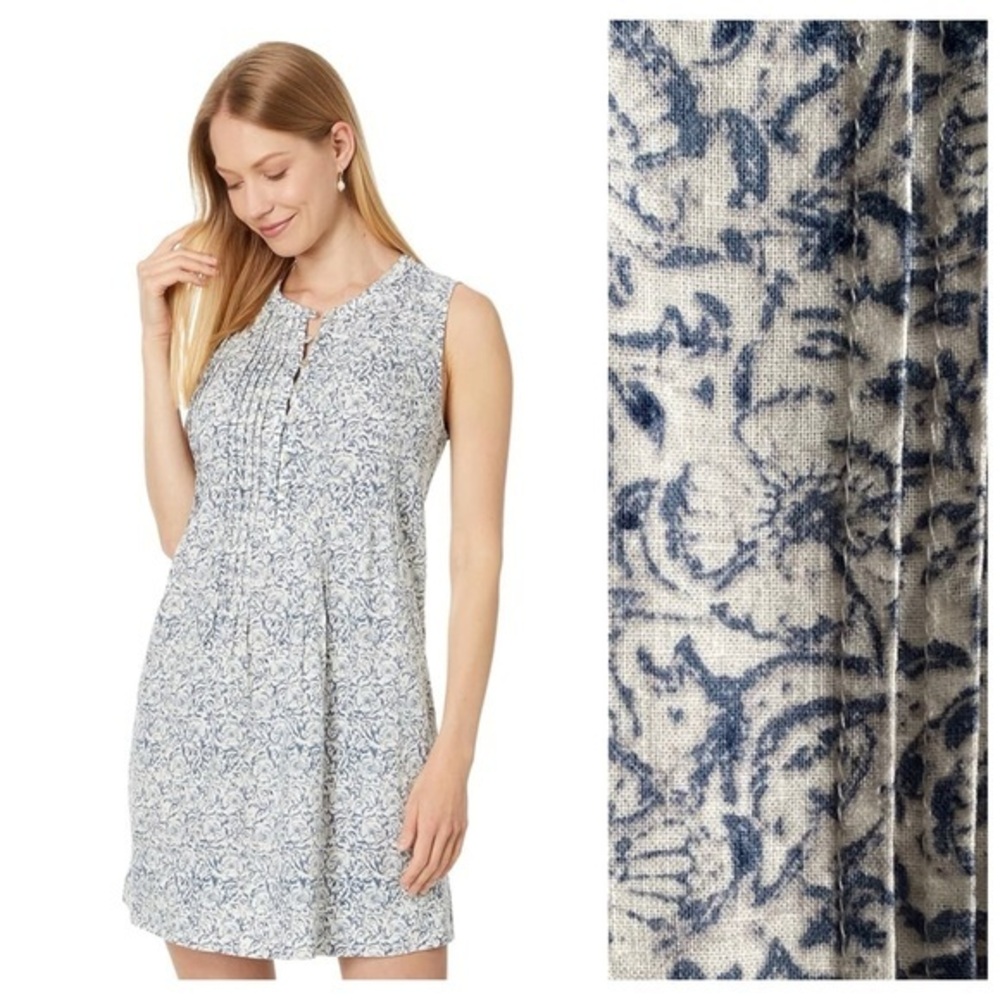 Faherty Blue White Floral Linen Blend Isha Dress S